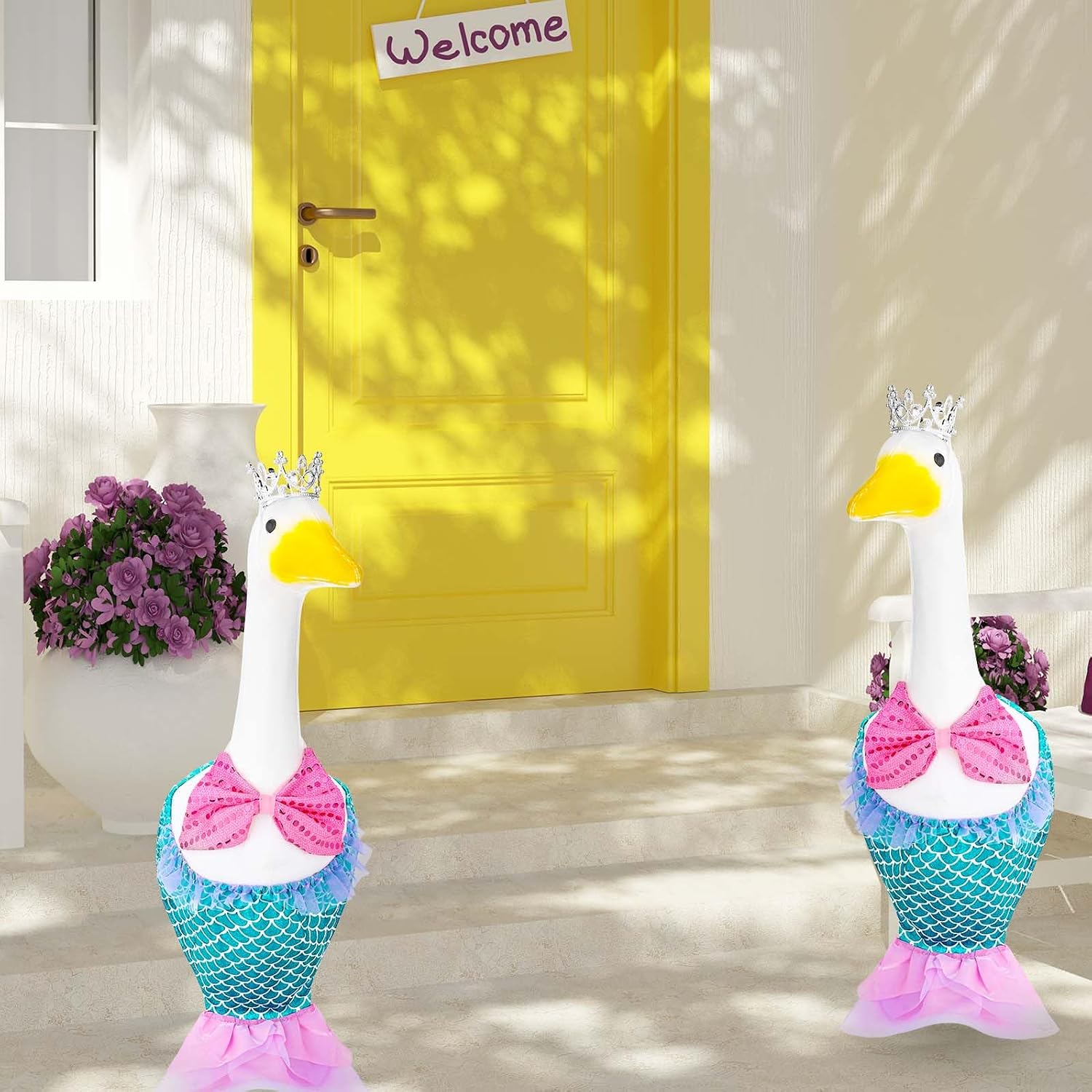 JcHrmers Mermaid Porch Goose Outfits Colorful Lawn Goose Clothes, Fits 23" Cement Plastic Goose Statue for Outdoor Garden Yard Patio Art Decoration