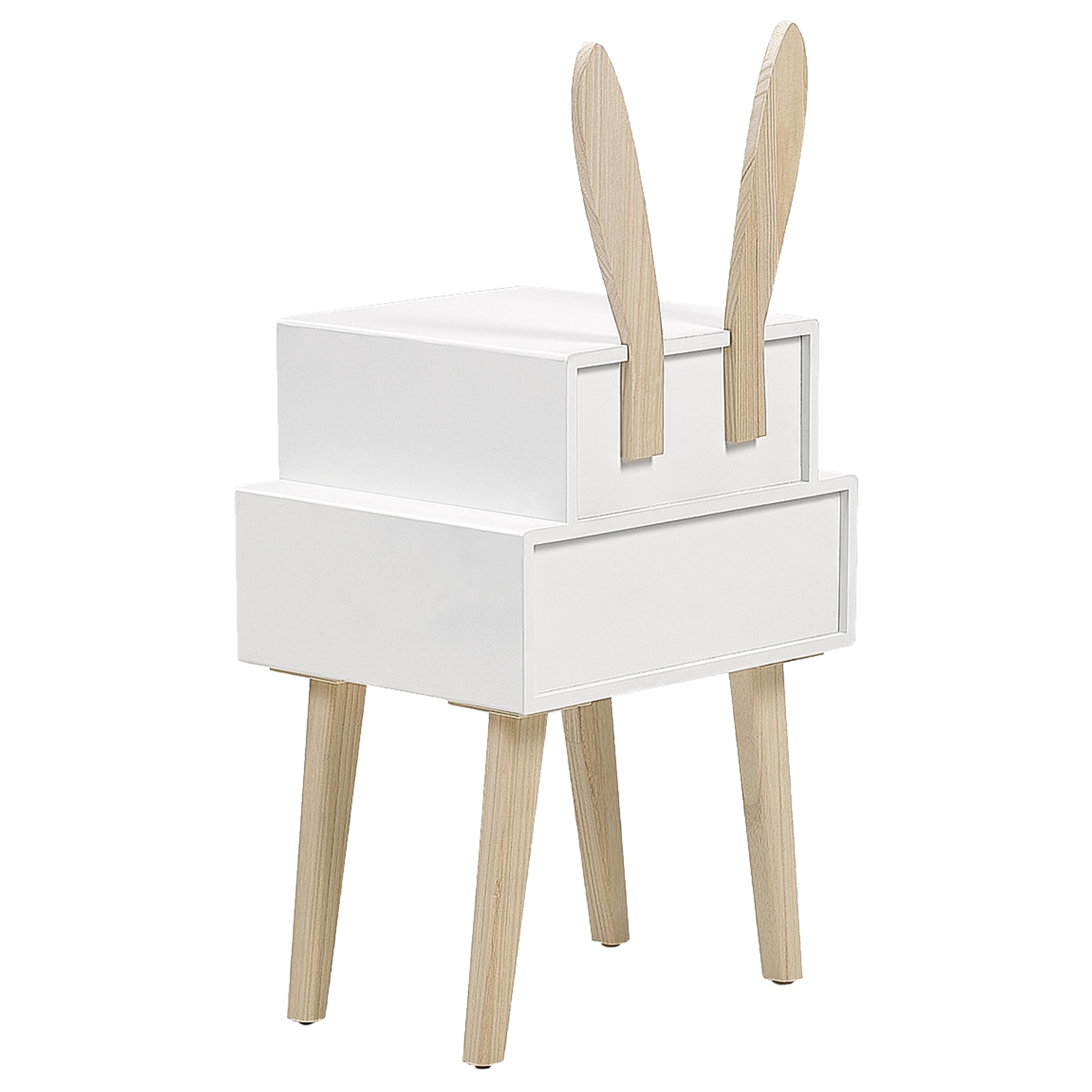 Beliani Table de Chevet Moderne 2 Tiroirs Table de Nuit Thème Animalier Lapin Bois Clair et Blanc Banks