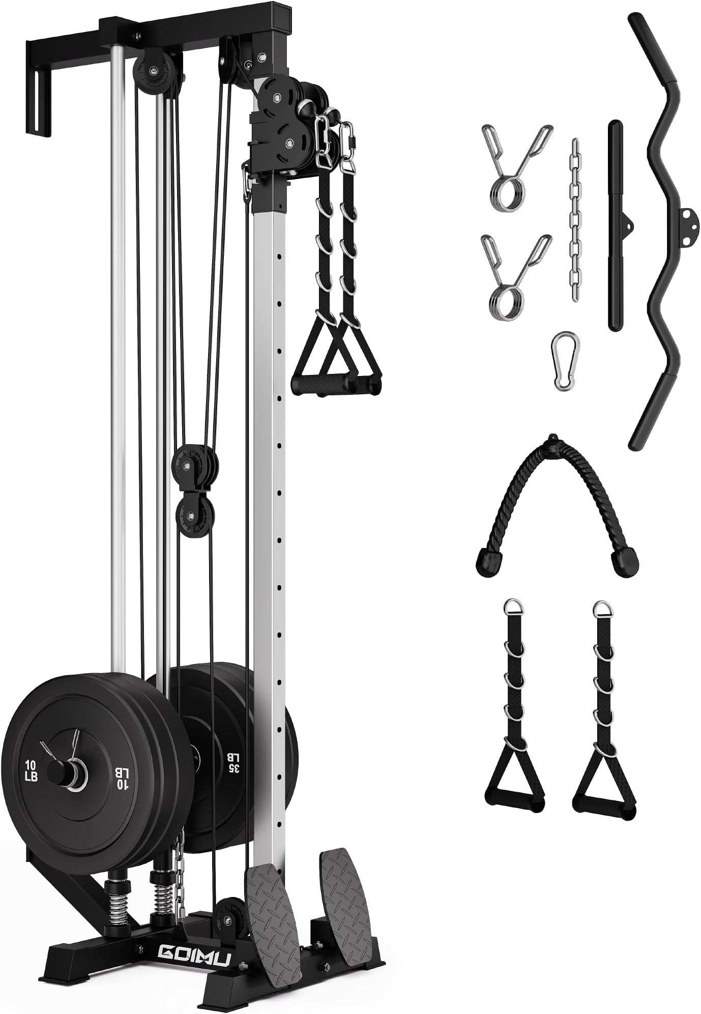 Wall Mount Cable Station, WM1 Cable Crossover Machine with 18 Positions, High and Low Cable Crossover Machine with Removable Footplate for Garage Home Gym