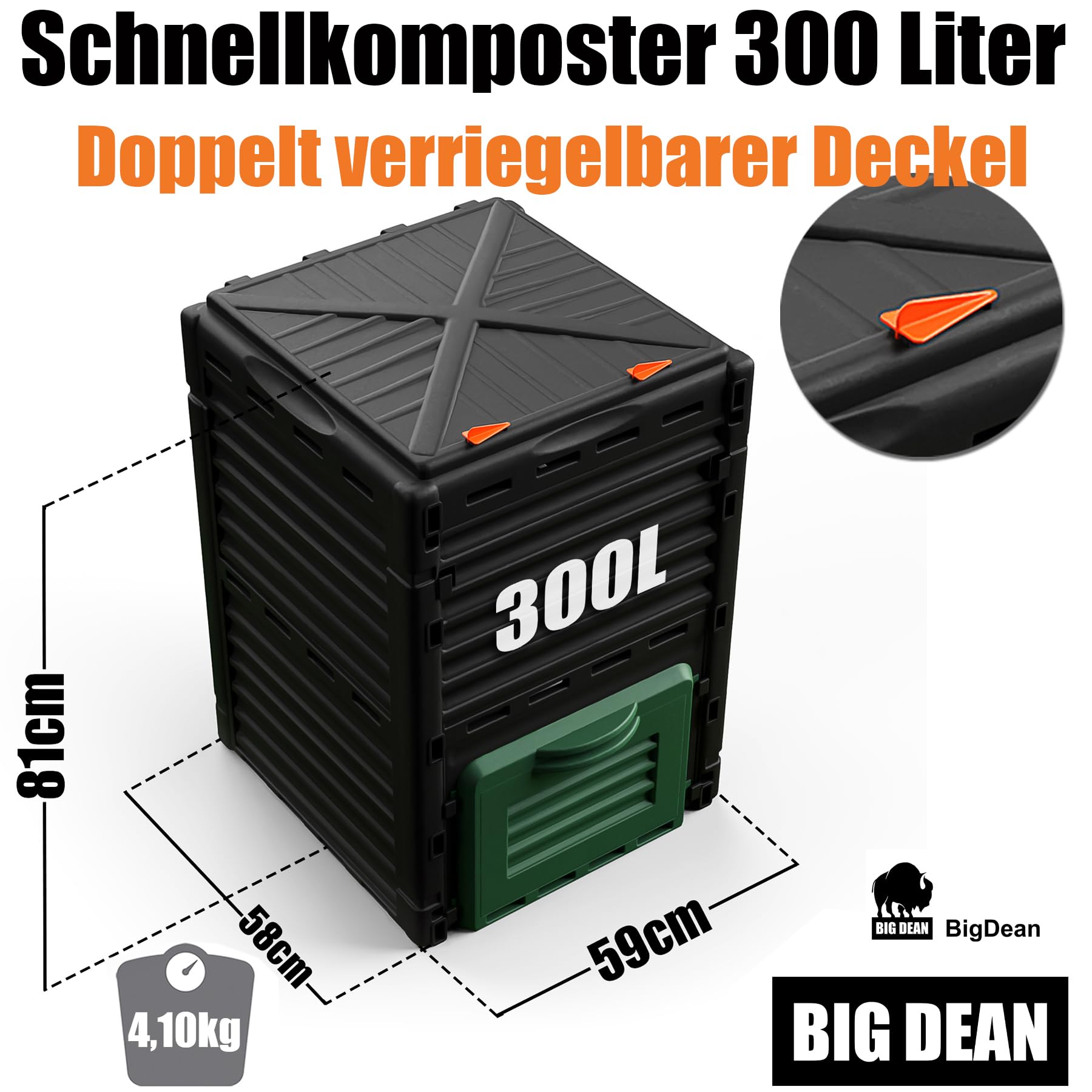 BigDean Komposter Garten 300 Liter – Schnellkomposter aus wetterfestem Kunststoff & Made in Europe