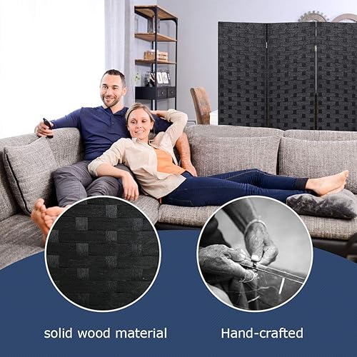 Miniatura 5 de FDW - Mampara plegable y portátil de madera con diseño de malla tejida para casa y oficina