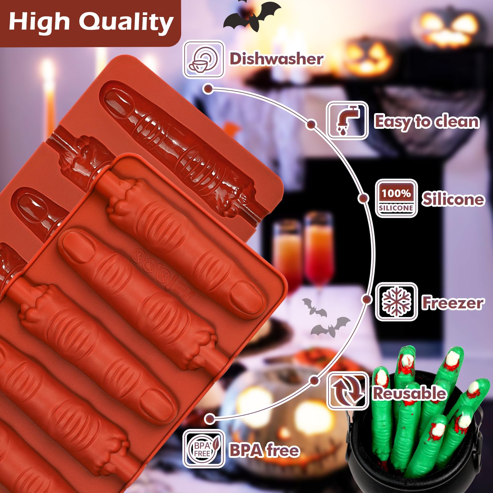 Webake Halloween Witch Finger Chocolate Mold, 6-Cavity Finger Pretzel Rod Molds for Chocolate, Pretzel, Cookie, Pack of 2 - Image 5