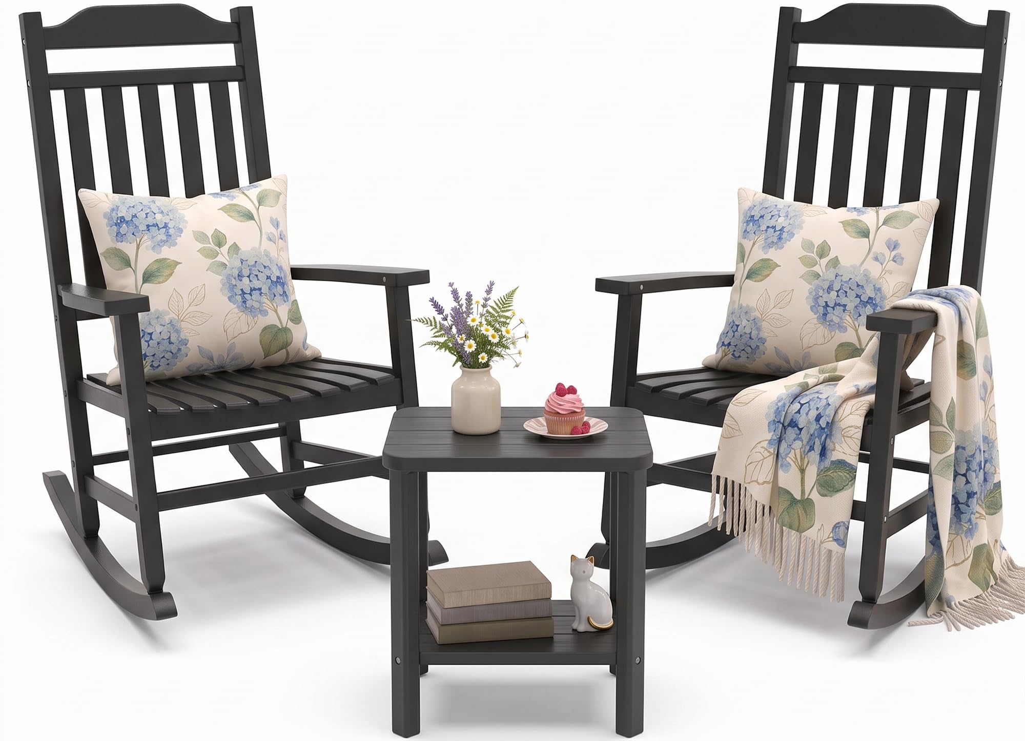 EFU Outdoor Rocking Chairs Set of 2 with Side Table All Weather