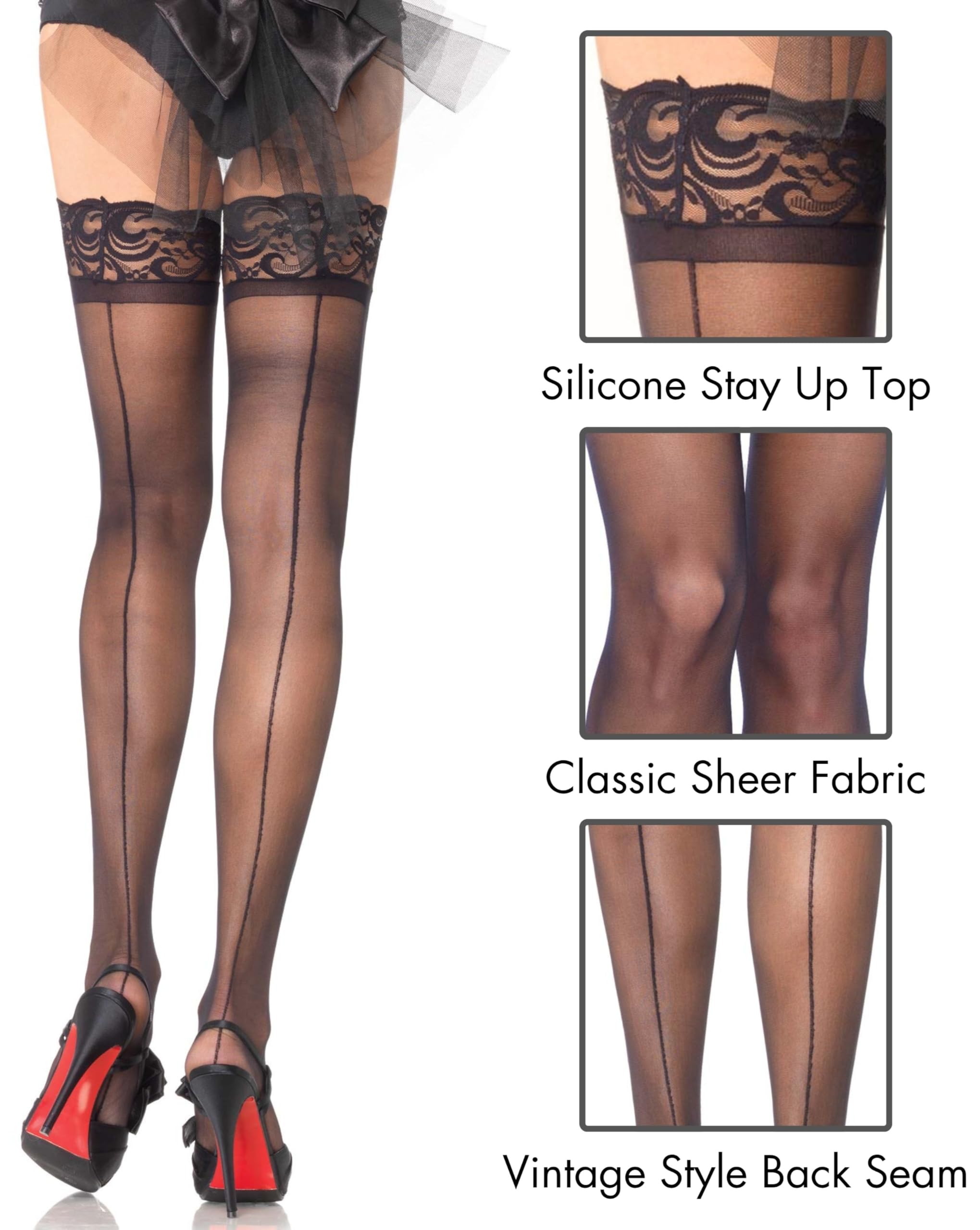 Leg Avenue Sheer Stay Up'S with Backseam