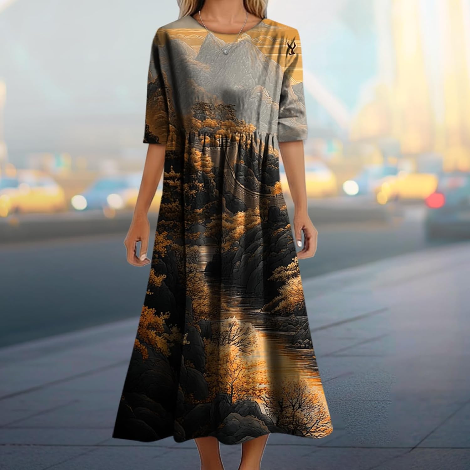 Women's Summer Maxi Dress Casual Boho Stylish Cotton Short Sleeve Flowy High Waist Long Beach Sundress - Image 2