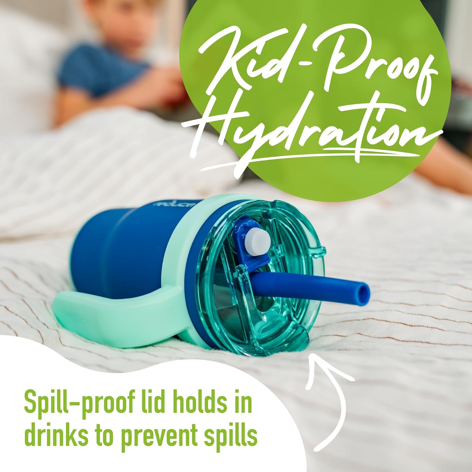 REDUCE 14 oz Coldee Tumbler with Handle for Kids - 2 Pack, Leakproof Insulated Stainless Steel Mug with Lid & Spill-Proof Straw, Keeps Drinks Cold up to 18 Hrs, Clover Green and Nautical Mist