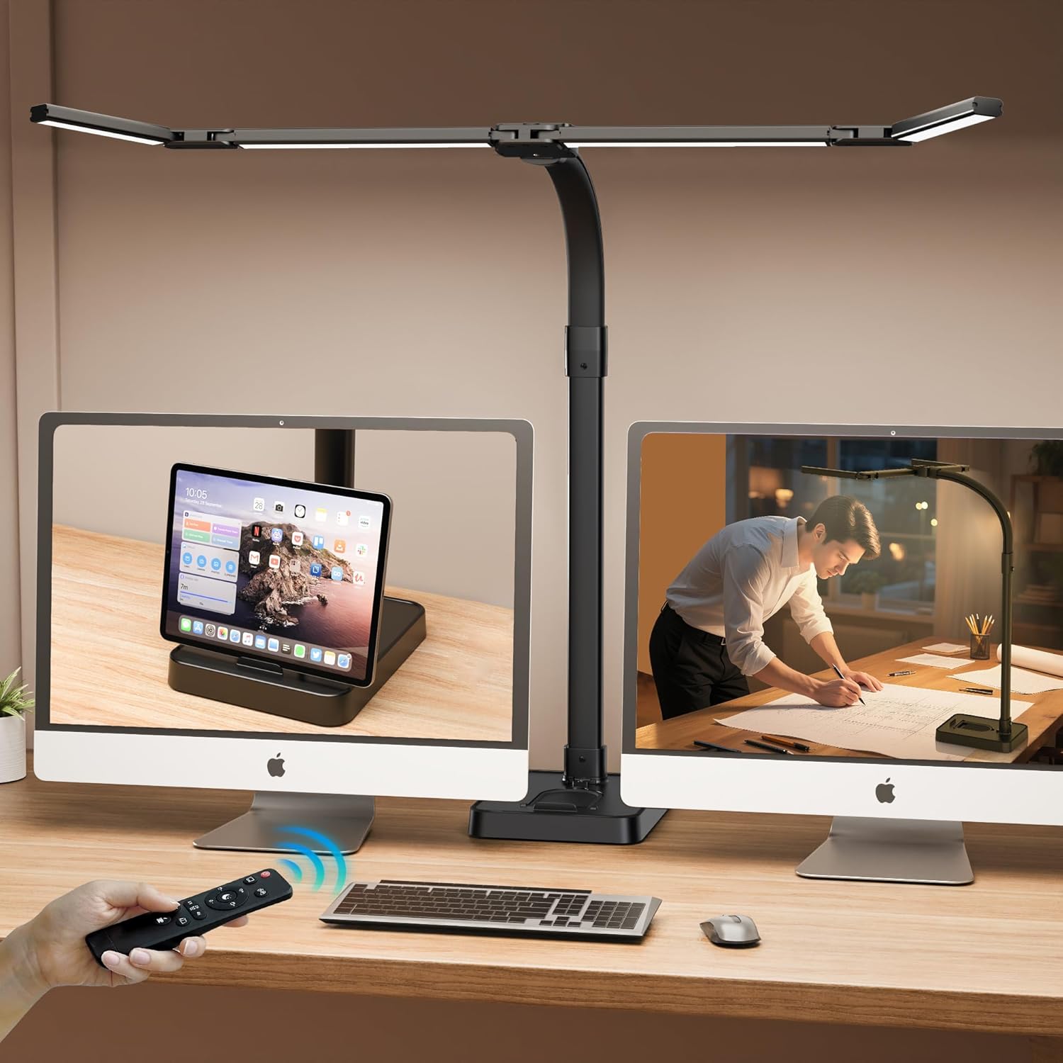 Lámpara de escritorio LED para oficina en casa, lámpara de escritorio plegable brillante de 24 W con base, 25 modos de iluminación, luz de