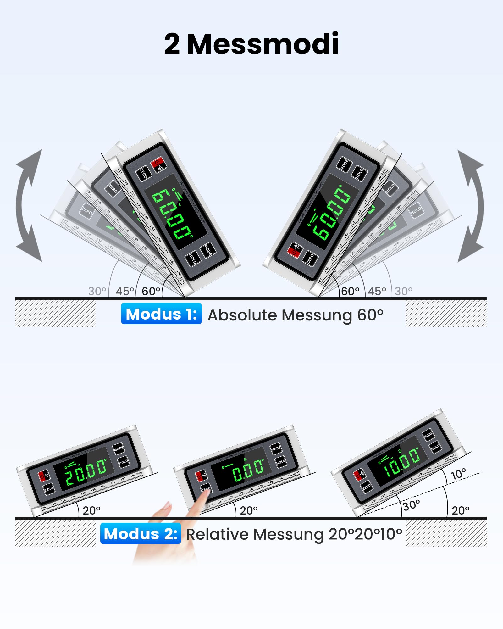 Beaspire Inclinómetro Digital Magnético con Pantalla LED Retroiluminada, Nivel Digital de Alta Precisión ±0,1°, Transportador de Ángulo con Base Magnética en V, Nivel de Burbuja Digital de Aluminio