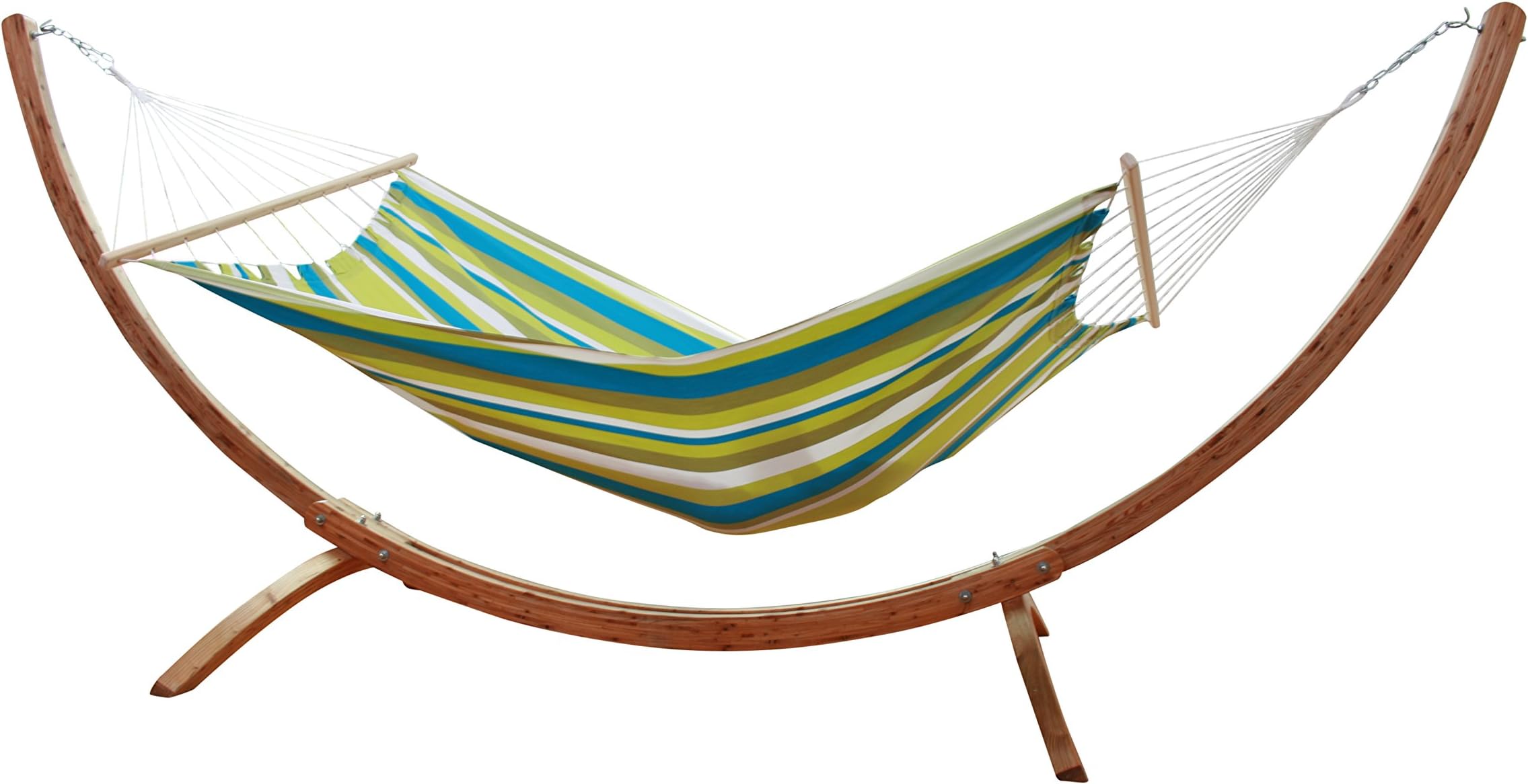 Macamex Hammock Set Hammock SIESTA Grande Wood Stand with Green Handle Caribe Beach Weatherproof