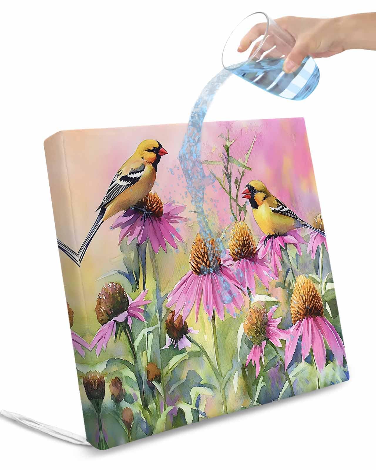 2 Pack Red Floral Birds Waterproof Cushion Covers with Ties, Outdoor Patio Chaise Lounge Chair Seat Cushion Slip Covers Replacement(Only Cover) Spring Flowers Pink Ombre 22