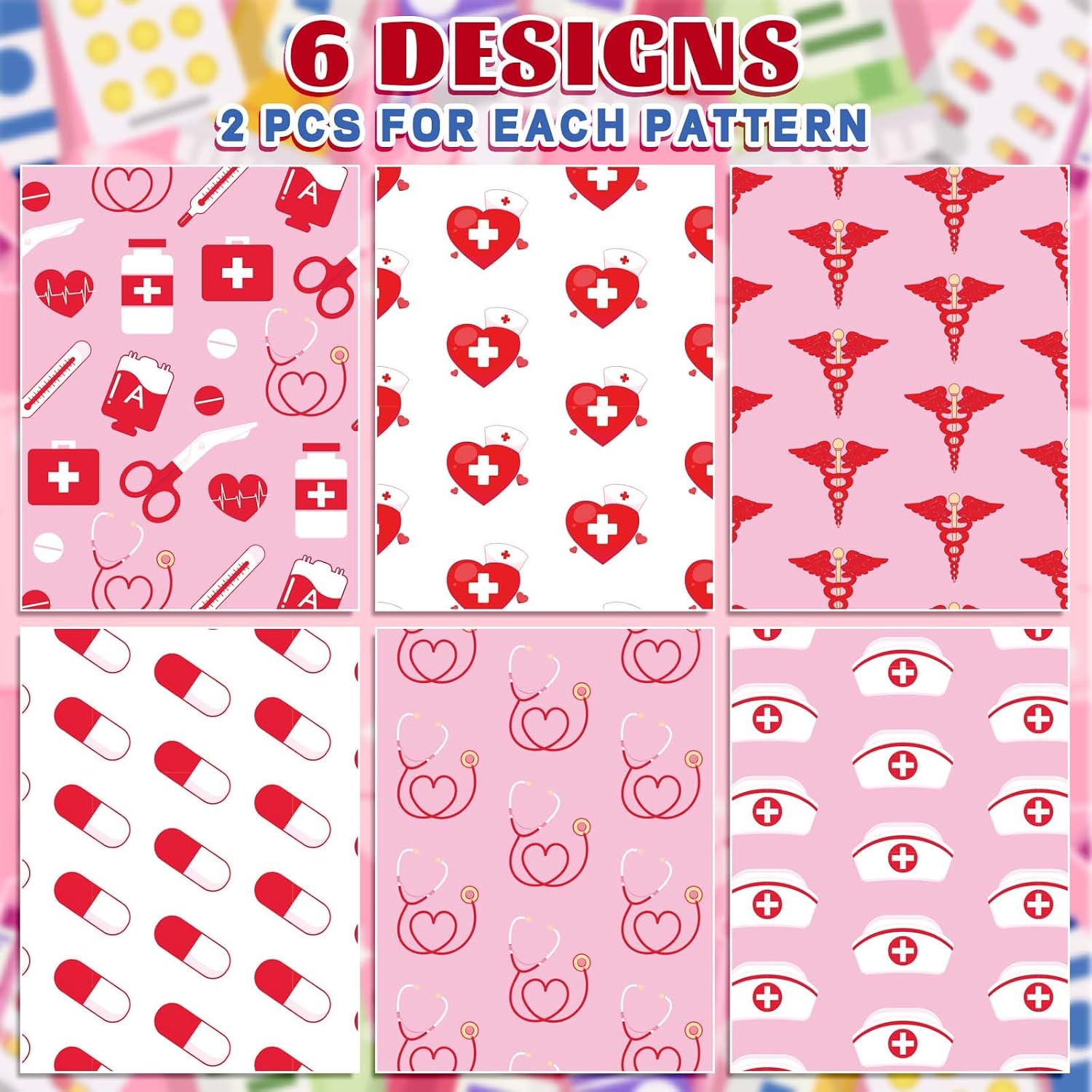 JarThenaAMCS 12 Sheets Nurse Wrapping Paper - Not Roll - Pink Medical School Gift Paper Folded Flat Nurse Healthcare Print DIY Craft Paper for Nurses Appreciation Week Doctor Graduation Party Supplies image 3