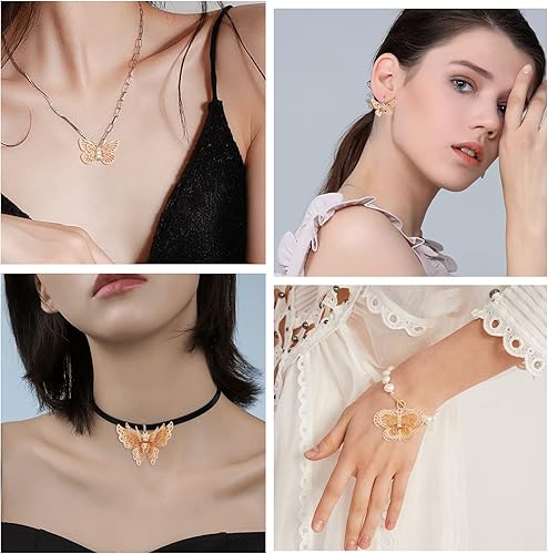 Miniatura 6 de SUNNYCLUE 1 caja, 20 dijes de mariposa 3D con diamantes de imitación de mariposa 3D con diamantes de imitación, colgantes de mariposa hueca, dijes