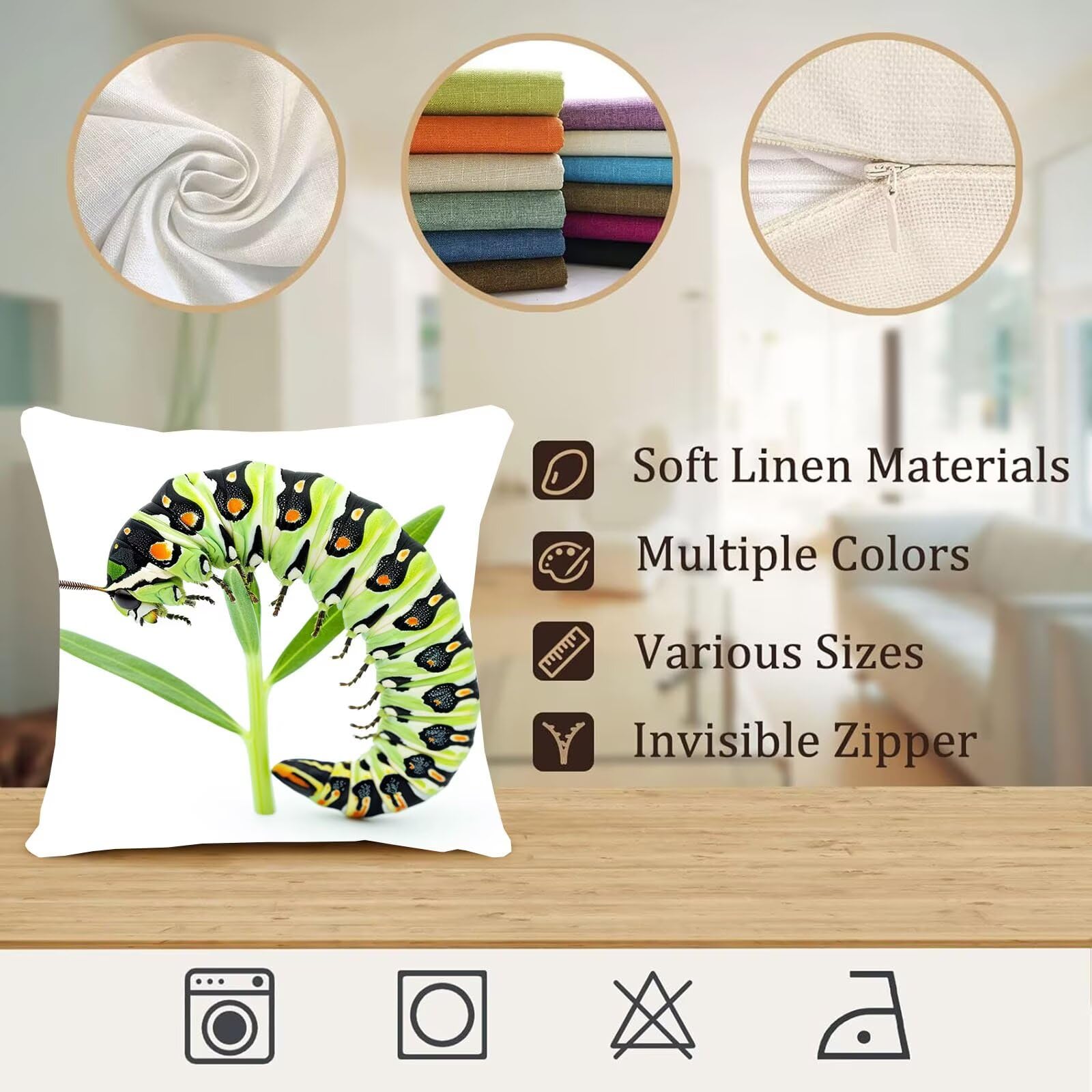 Funda Cojin 70 x 70 mm Juego de 4 Insecto Ultra Suave Doble Costura con Cremallera Oculta, Verde Funda Cojines Exterior Jardin Silla Terraza Sofa Auto Cojines Decorativos para Salón Dormitorio 3-S