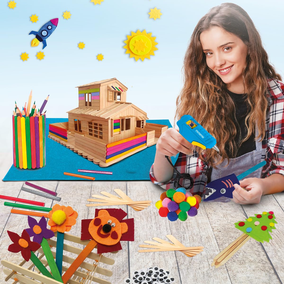 Mitama Bauletto Creativo - CREANGOLO - Hobby e Creative - 140 pz - Giochi Creativi, Gioco Formativo, Decoupage Bambini, Colle, Accessori Colorati, Glitter, Cartoncini
