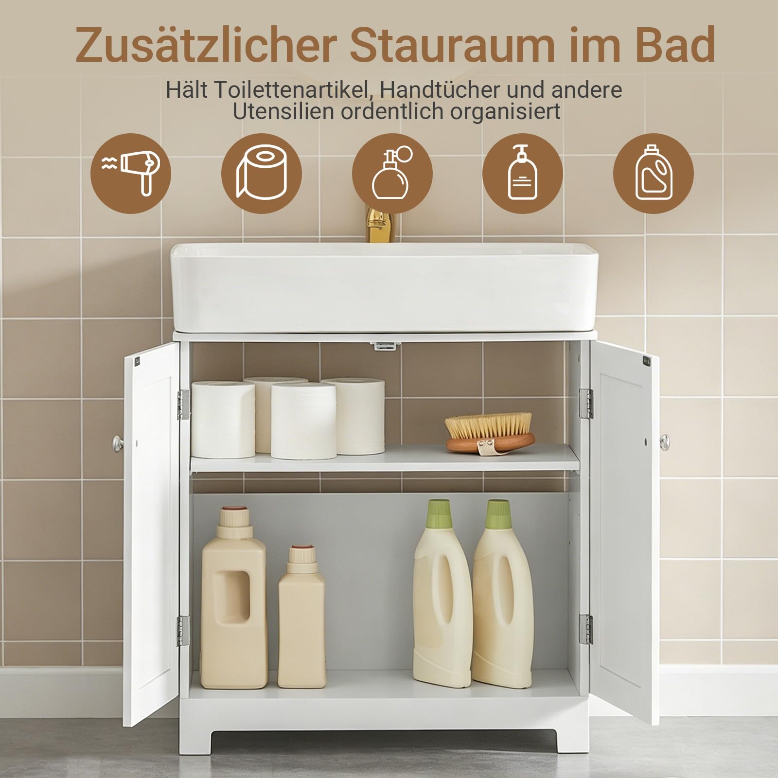 SoBuy Waschbeckenunterschrank mit Siphonöffnung 60x60x29cm für Badezimmer