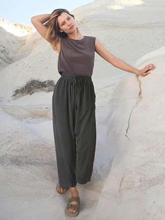 Hat and Beyond Womens Premium Soft Linen Shorts & Pants Relaxed Fit Comfort Resort Wear Boho Beach Coverup Style