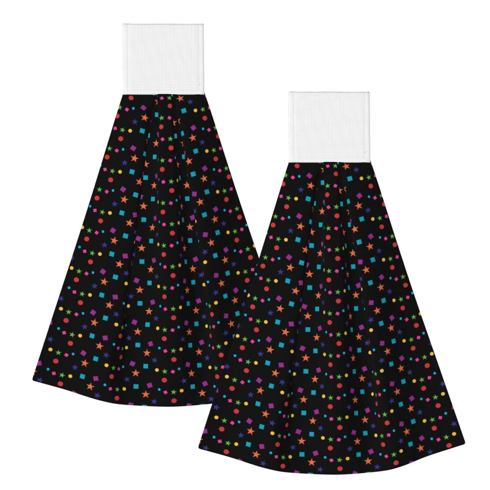 DOPKLNA Confetti And Stars, 2 Pcs Hanging Coral Fiber Hand Towels for Bathroom, Absorbent Kitchen Towels