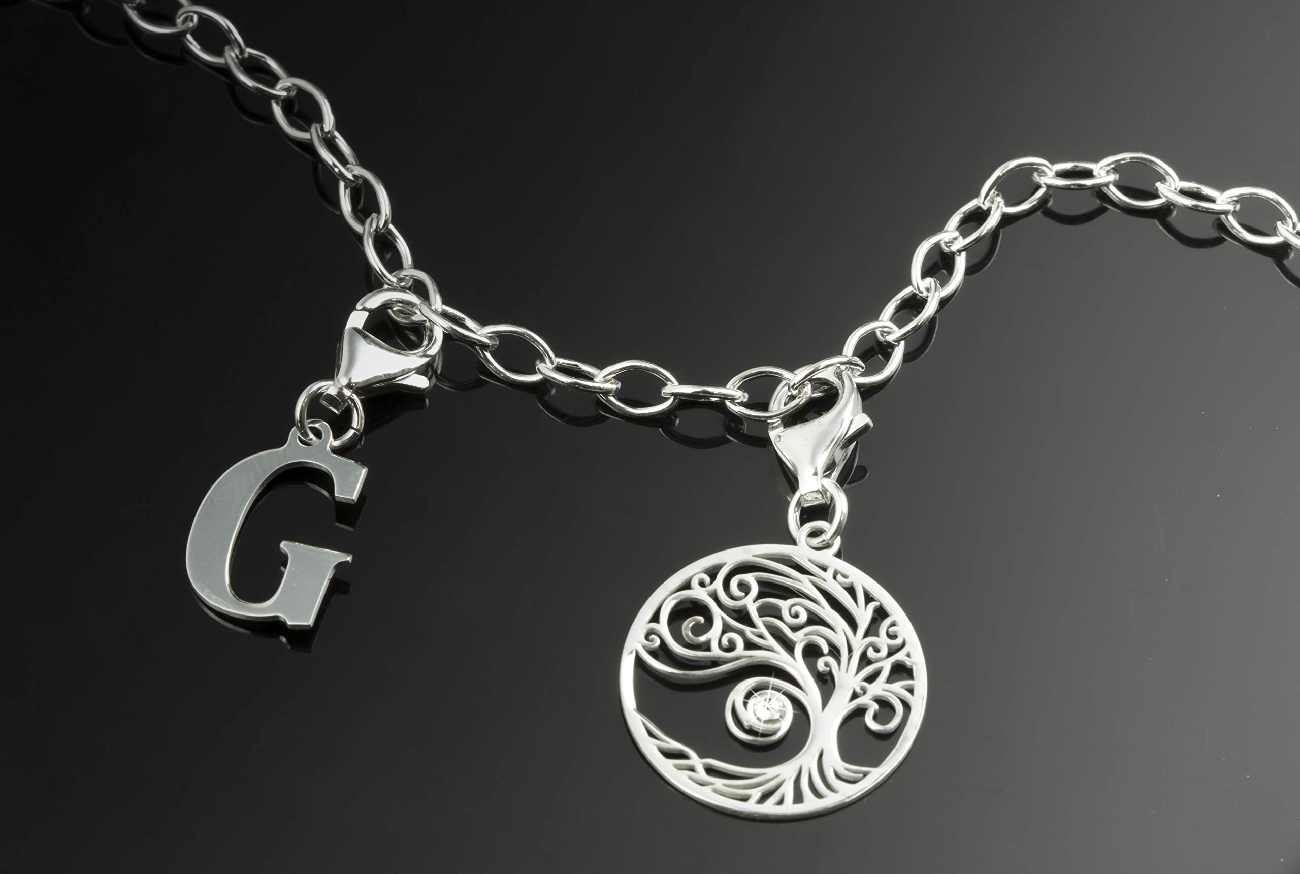 Aka Gioielli® - Charm Lettera dell'Alfabeto Argento 925 Rodiato, Ciondolo Lettere Iniziali