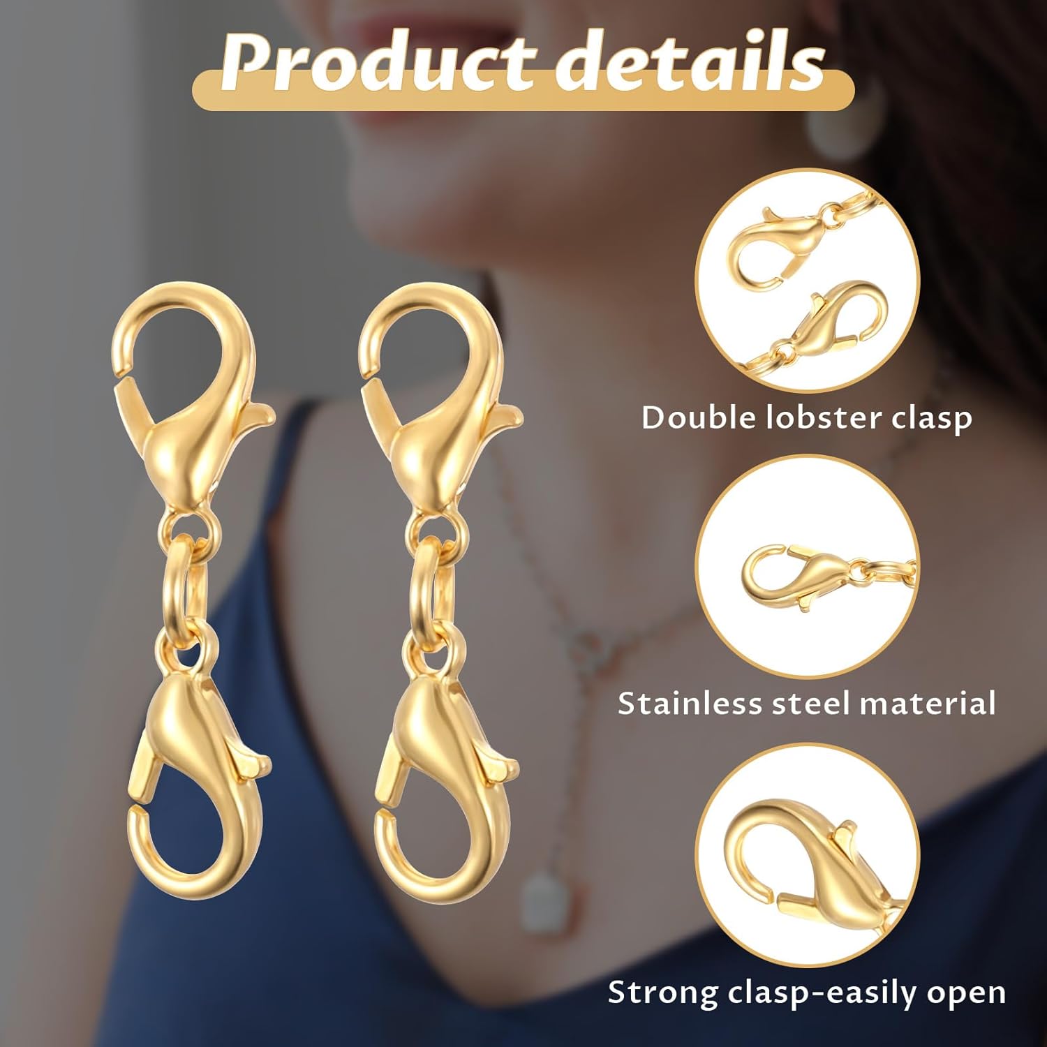 10 Pcs Double Lobster Clasp Necklace Chain Extenders Bracelet Clasp Connector Gold Lobster Claw Clasps Double Opening Jewelry Clasps for DIY Jewelry Making - Image 3