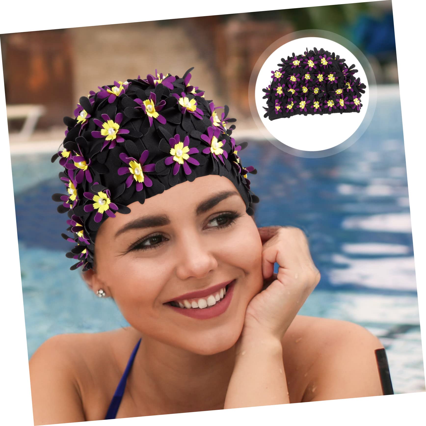 Toddmomy Augmentez Le Chapeau de baignade des Fleurs Long Mesdames Bonnets de Bain pour Femmes nageant Chapeau de Bain Casquette pour Femme Grand Bonnet de Bain Polyester