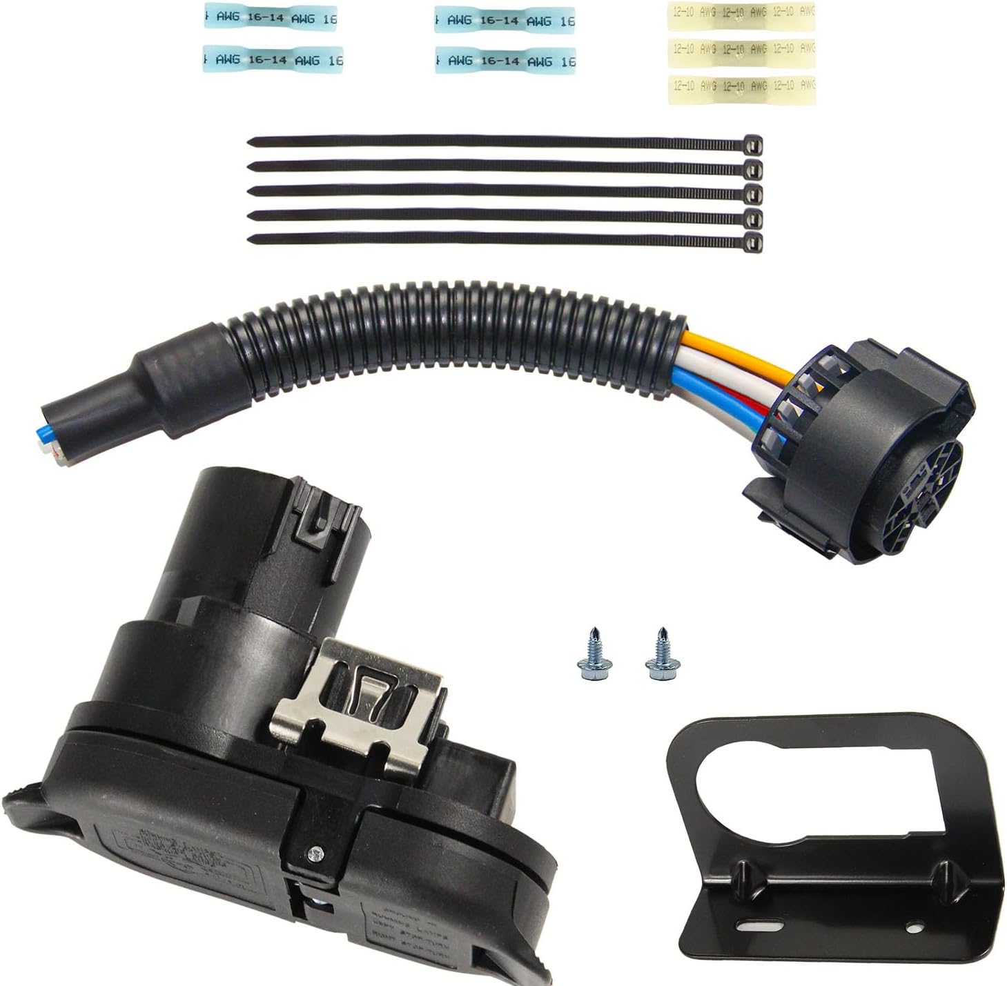 4 Pin 7Way Trailer Tow Hitch Wiring Connector Plug Kit, USCAR 7 Way Receptacle Connector Harness, 7 Blade 4 Flat Trailer Plug Adapter with Mounting Bracket