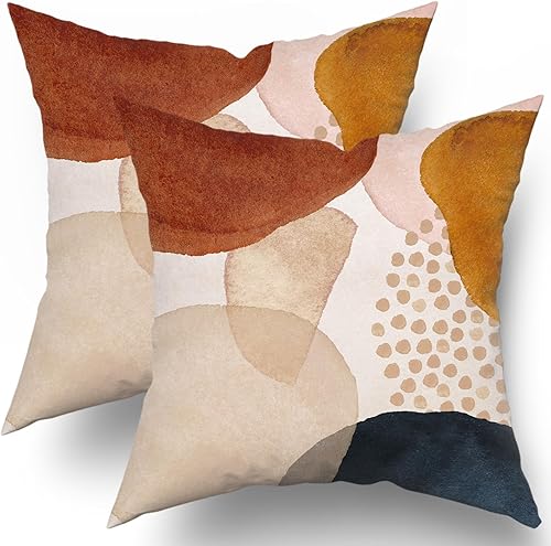 Juego de 2 fundas de almohada bohemias de 16 x 16 pulgadas, color azul marino, naranja quemado, rosa, fundas decorativas de arte abstracto moderno