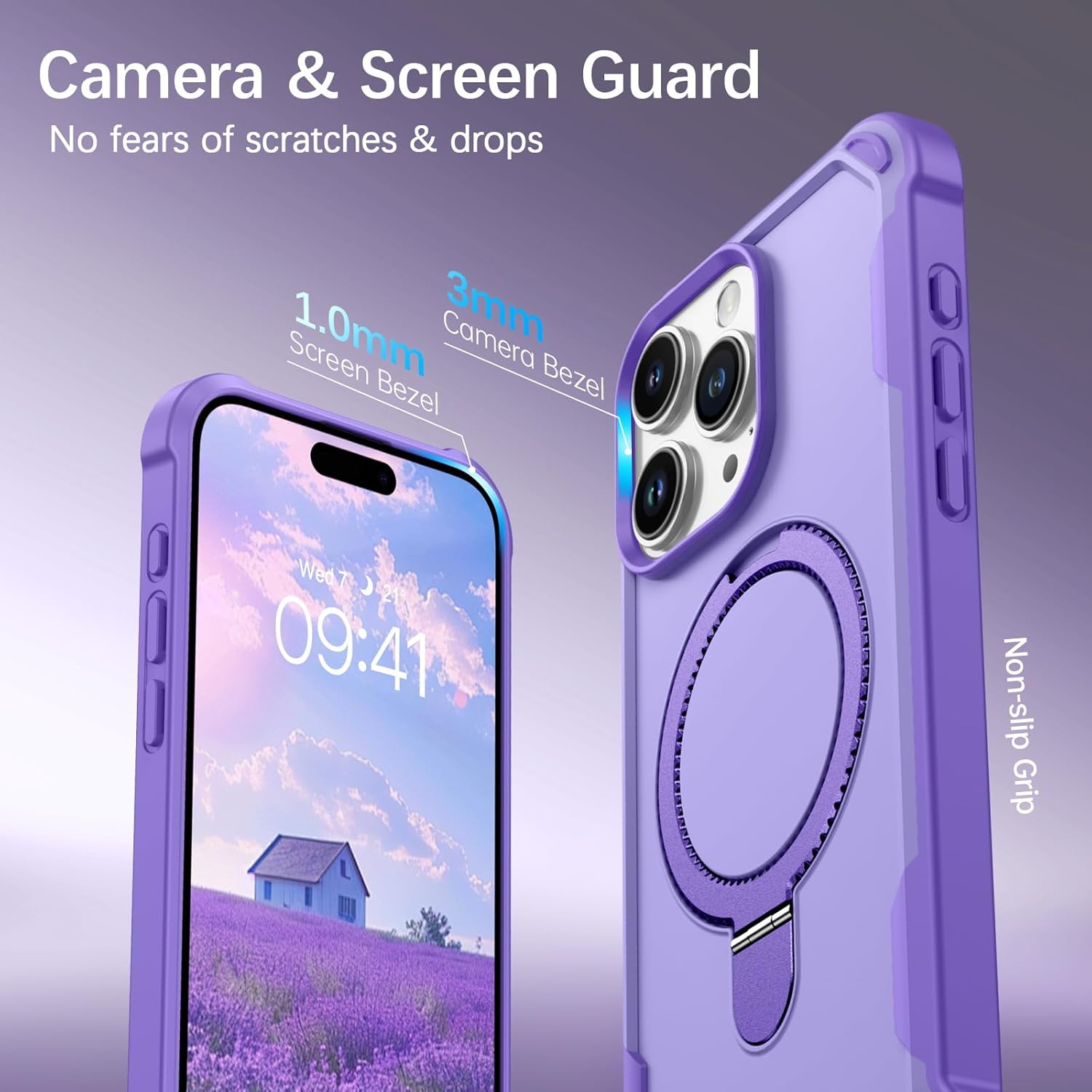 BENTOBEN for iPhone 15 Pro Case with Magnetic Stand Holder [Military Drop Protection] [Compatible with MagSafe] Non-Slip Grip Protective Phone Case for iPhone 15 Pro 6.1'', Purple - Image 5