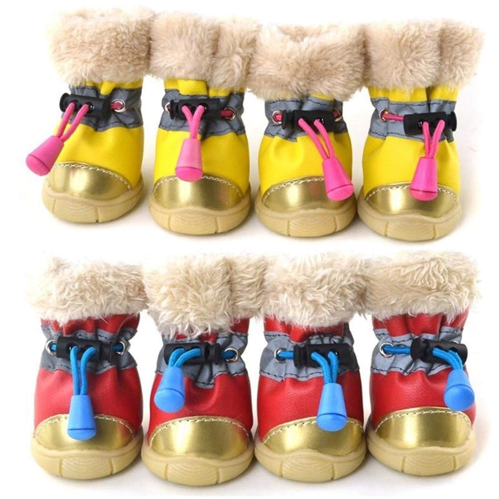 Pet Petits Chiens Chaussures Hiver Automne Hiver 4pcs / Set Bottes De Chien Anti Slip Coton Imperméable Super Chaud XS-XL Wear (Color : Gold, Size : XL.)