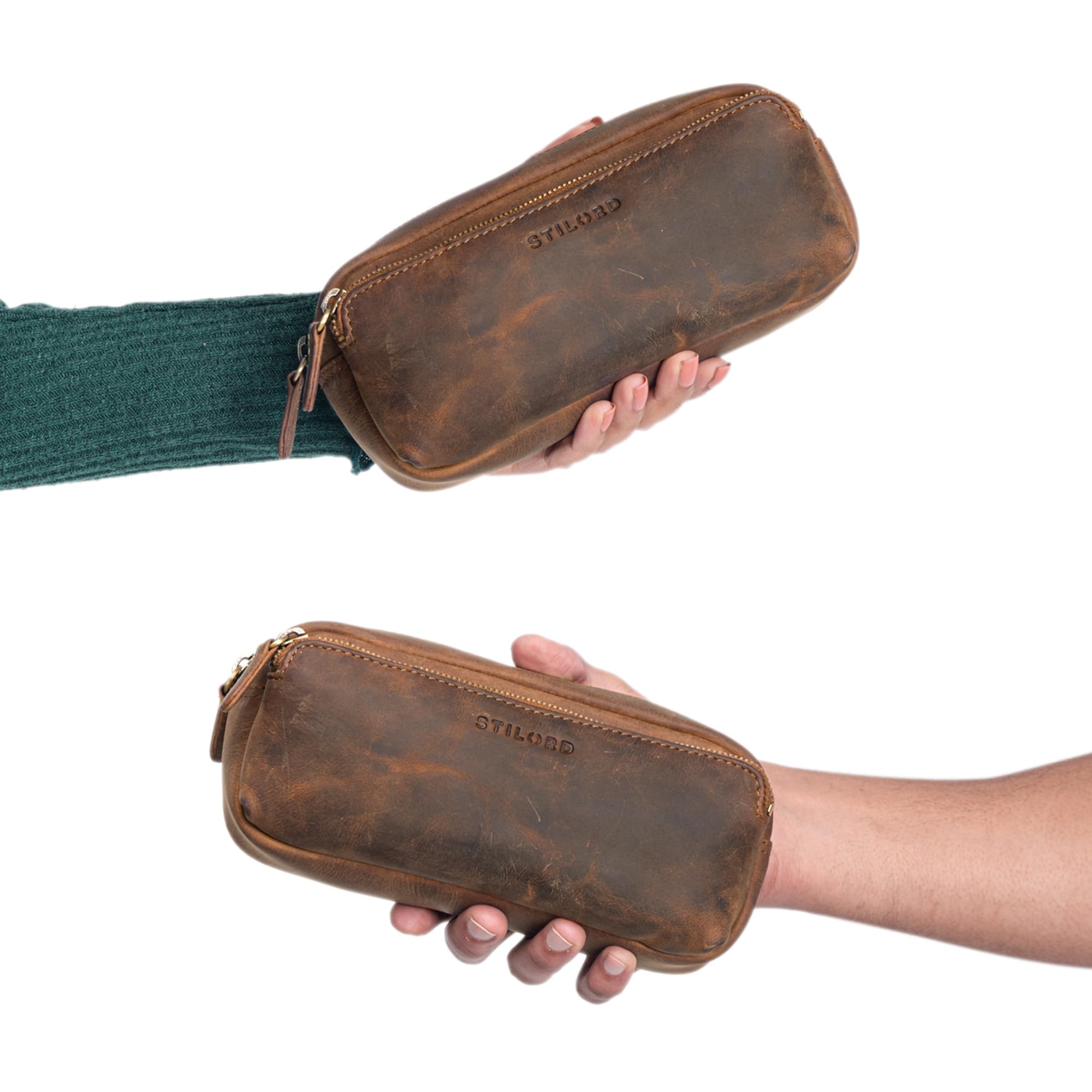 STILORD Melissa Large Genuine Leather Pencil Case, 20 x 9 x 6 cm, Middle Brown, 110 g, Unisex - Image 2