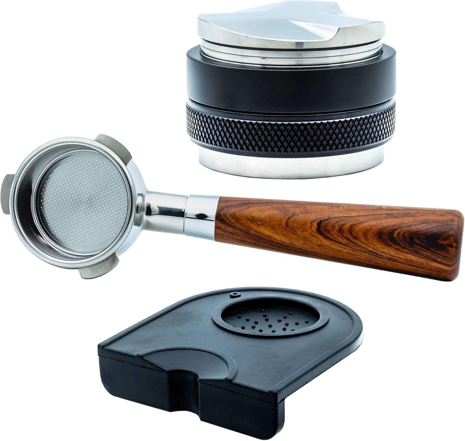 Evergreen Coffee | Espresso Accessories | 54mm Bottomless Portafilter + 53mm Coffee Distributor & Tamper + Tamp Mat | Designed for the Breville Barista Express Pro touch| Bonus Filter Basket