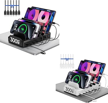 [2 Pack] 300W Charging Station for Multiple Devices 8 Port Multi USB C Fast Charger Station