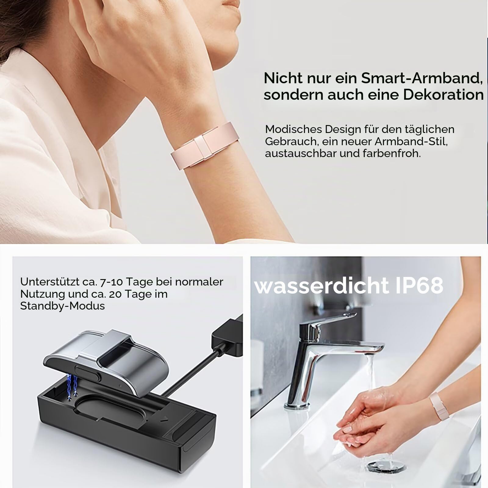 Schrittzähler Armband Schmal Fitness Tracker ohne Display Damen Herren Fitness Armband Smart Bracelet ohne App und Handy Schlaftracker Herzfrequenz Fitnessarmband Kalorien Rosegold Silber Schwarz