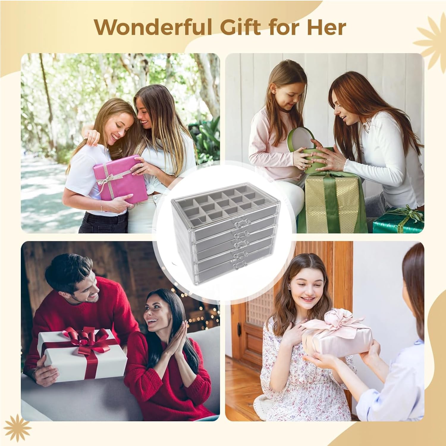 Organizador Acrílico De Joyería Con 5 Cajones – Caja Transparente Para Pendientes, Anillos Y Collares