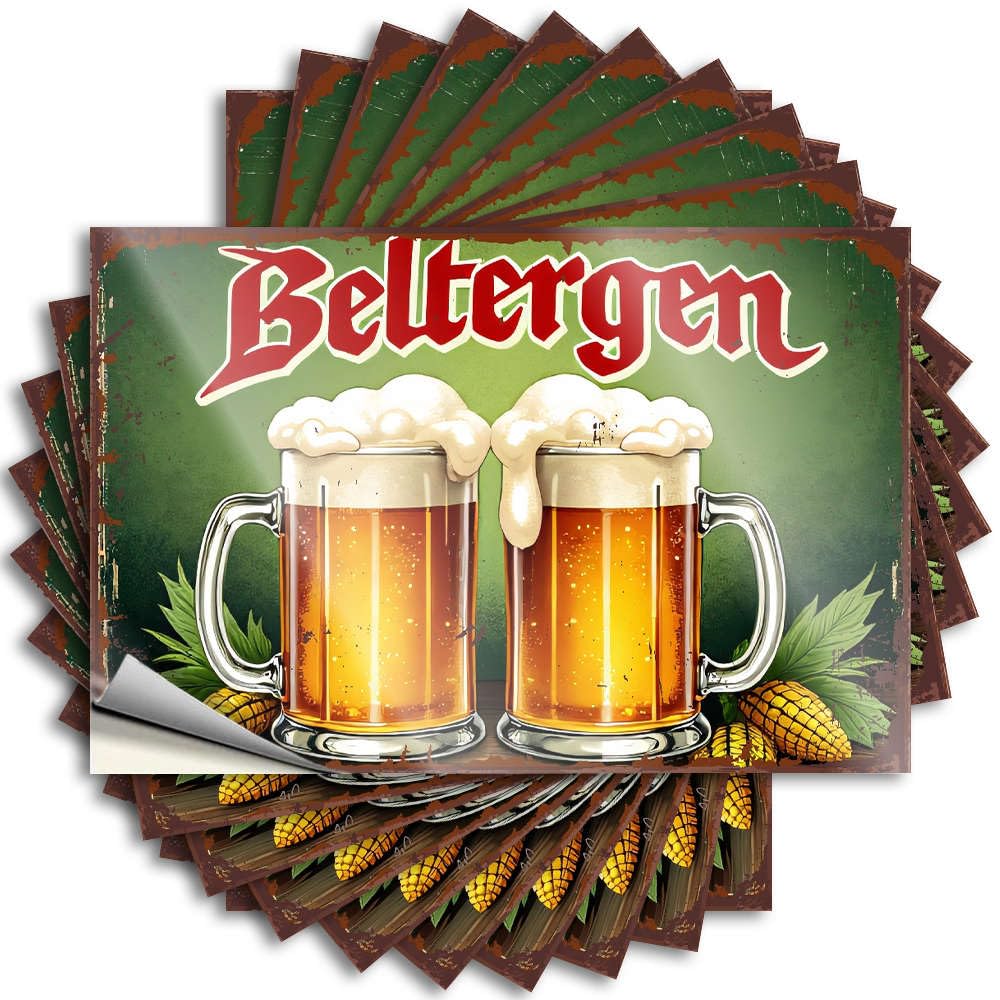 Funny Sticker Decor for Man Cave Long Western Garage Two Mugs of Beer with Foam On A Green Background. - Scratch Resistant Stickers(6X9CM)