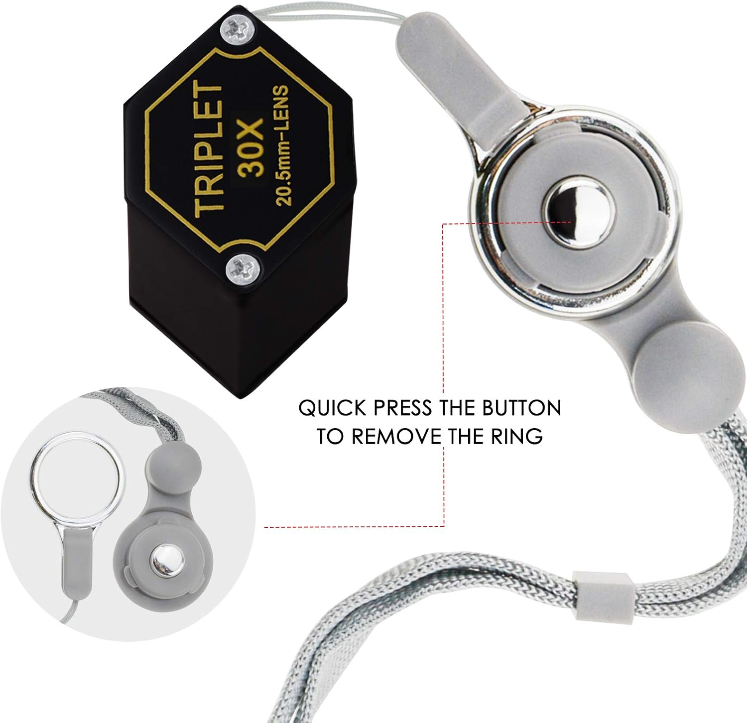 30x Magnification Jeweler Loupe Achromatic Triplet Lens 20.5mm Optical Glass Hexagonal Design Black Gem Jewelry Pocket Magnifier Tool