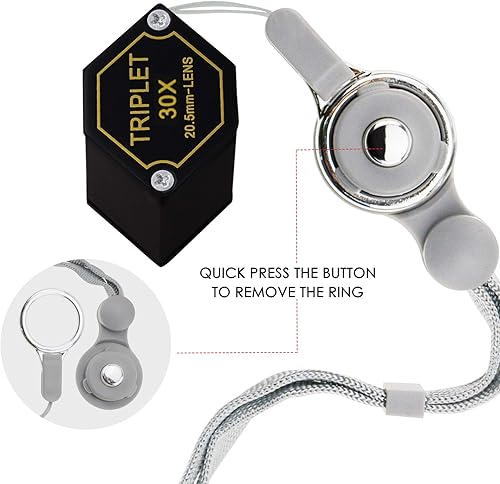 Miniatura 8 de 30x Ampliación Jeweler Loupe Acromático Triplet Lens 0.807 in Vidrio Óptico Diseño Hexagonal Negro Gema Joyería Herramienta de Lupa de Bolsillo