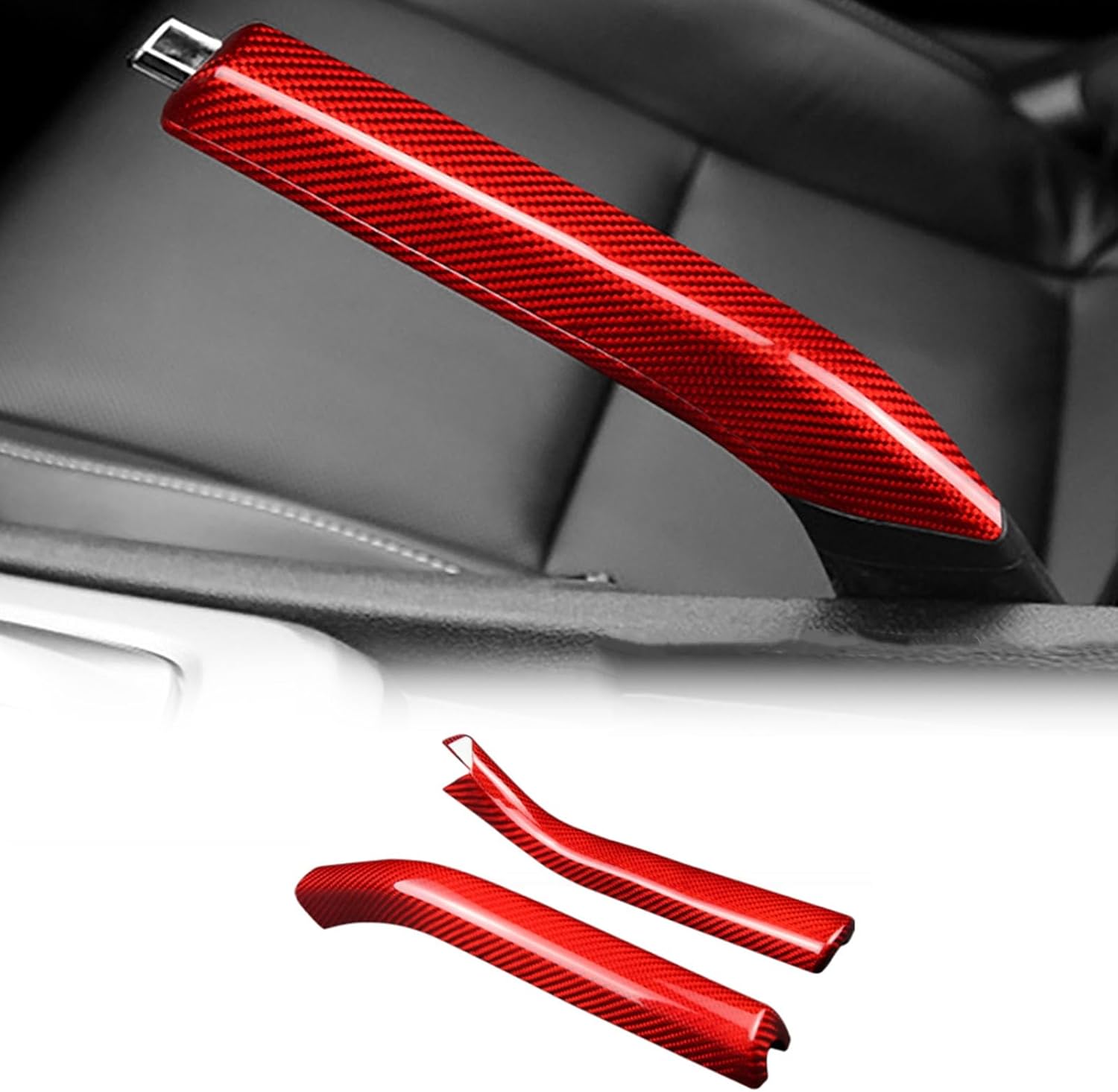Real Carbon Fiber Car Handbrake Cover Parking Hand Brake Interior Trim Compatible with Chevrolet Camaro Old Model 2010-2015 (Red)
