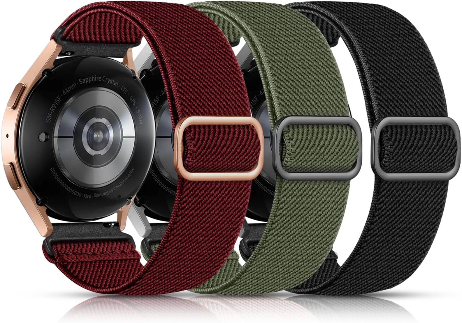 Elastic Bands Compatible with Samsung Galaxy Watch 8 7 6 5 4 40mm 44mm/Galaxy Watch 8 Classic 6 4 Classic 43mm 47mm 42mm 46mm/5 Pro Band 45mm/Active 2,3 Pack 20mm Adjustable Nylon Sport Band