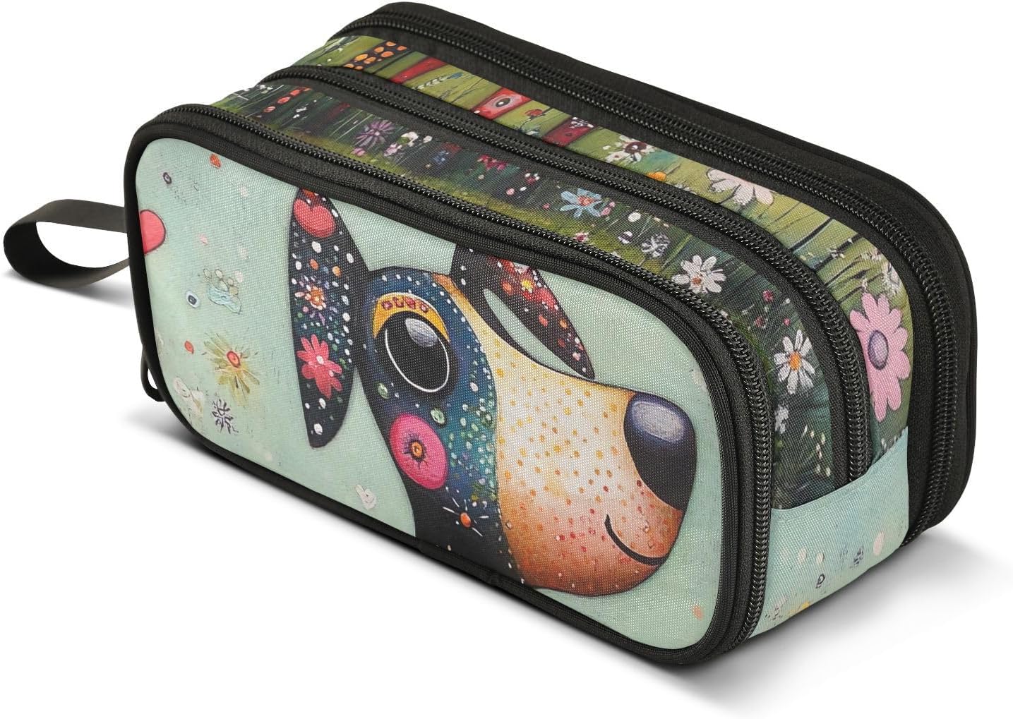 Floral Dog Green Pencil Pouch for Birthdays