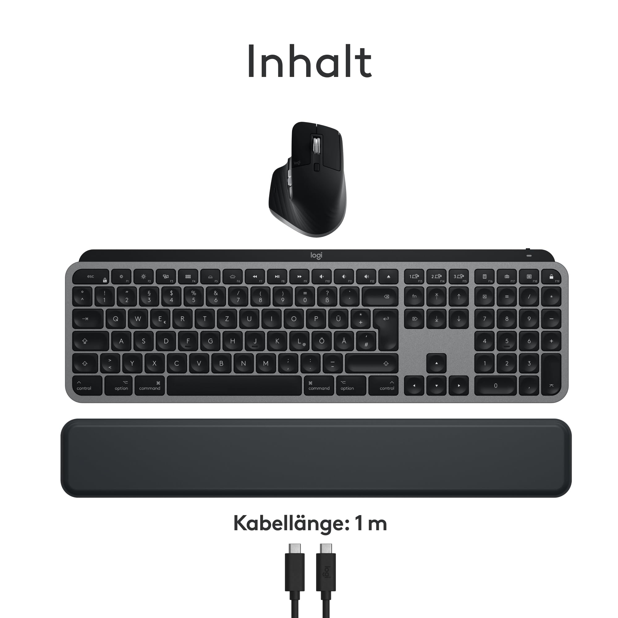 Logitech MX Keys S Combo for Mac, kabellose Tastatur/Maus mit Handballenauflage, beleuchtete Tastatur, schnellscrollende Maus, Bluetooth USB C für Pro/MacBook Air/iMac/iPad, QWERTZ DE - Grau