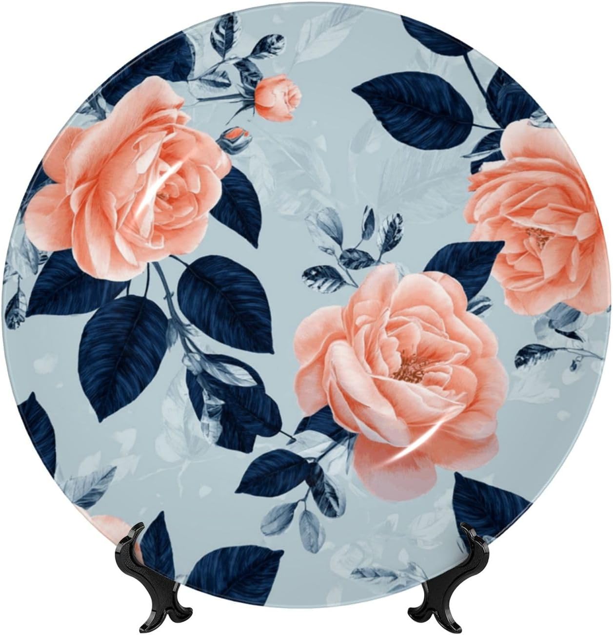 Decorative Plate 10in Bone China Dessert Plates with Display Stand Ceramic Ornament Ceramic Rose flowers Decorative Plates Art Crafts Porcelain Plate for Home Club Living Room