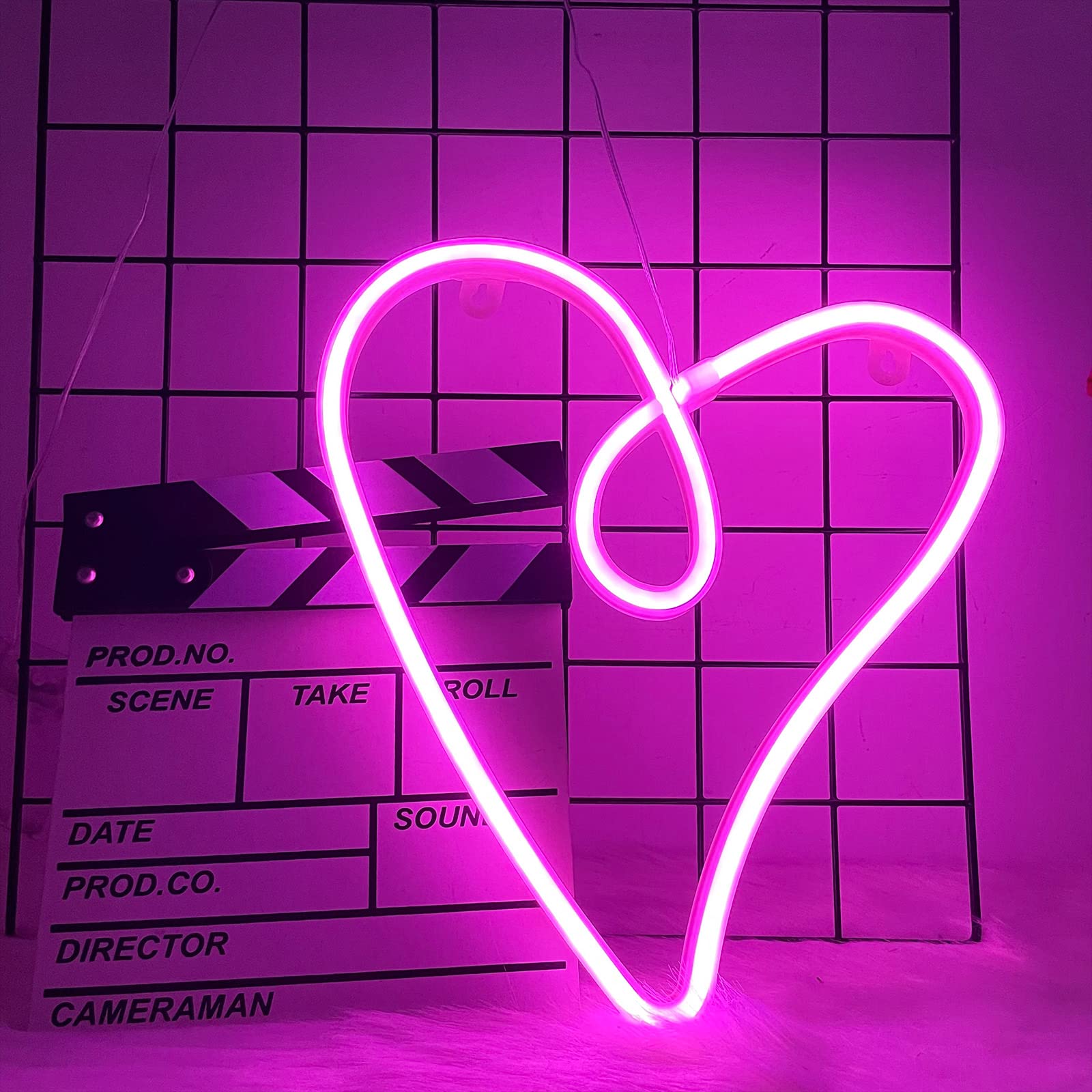 Heart Neon Signs Signs LED Neon Light Sign Wall Decoration USB Charges/Battery Powered Neon Night Pink Heart Pink Neon Signs Light For Kids Bedroom Valentine's Day D