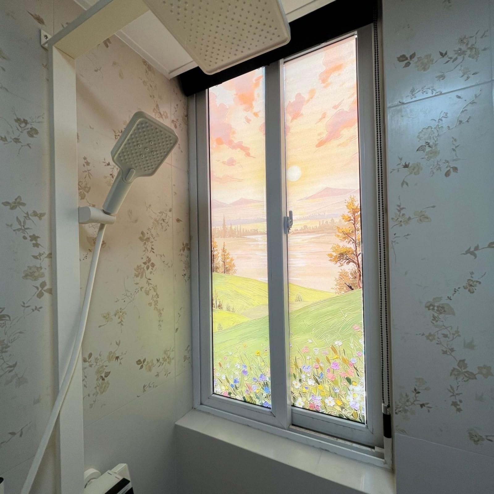 Vinilo Adhesivo Cristal Decorativo Pintura Al Óleo Paisaje Vinilos para Cristales Privacidad Estatico Anti UV Reutilizable para Oficina Dormitorio Sala de Estar Vinilo para Ventanas