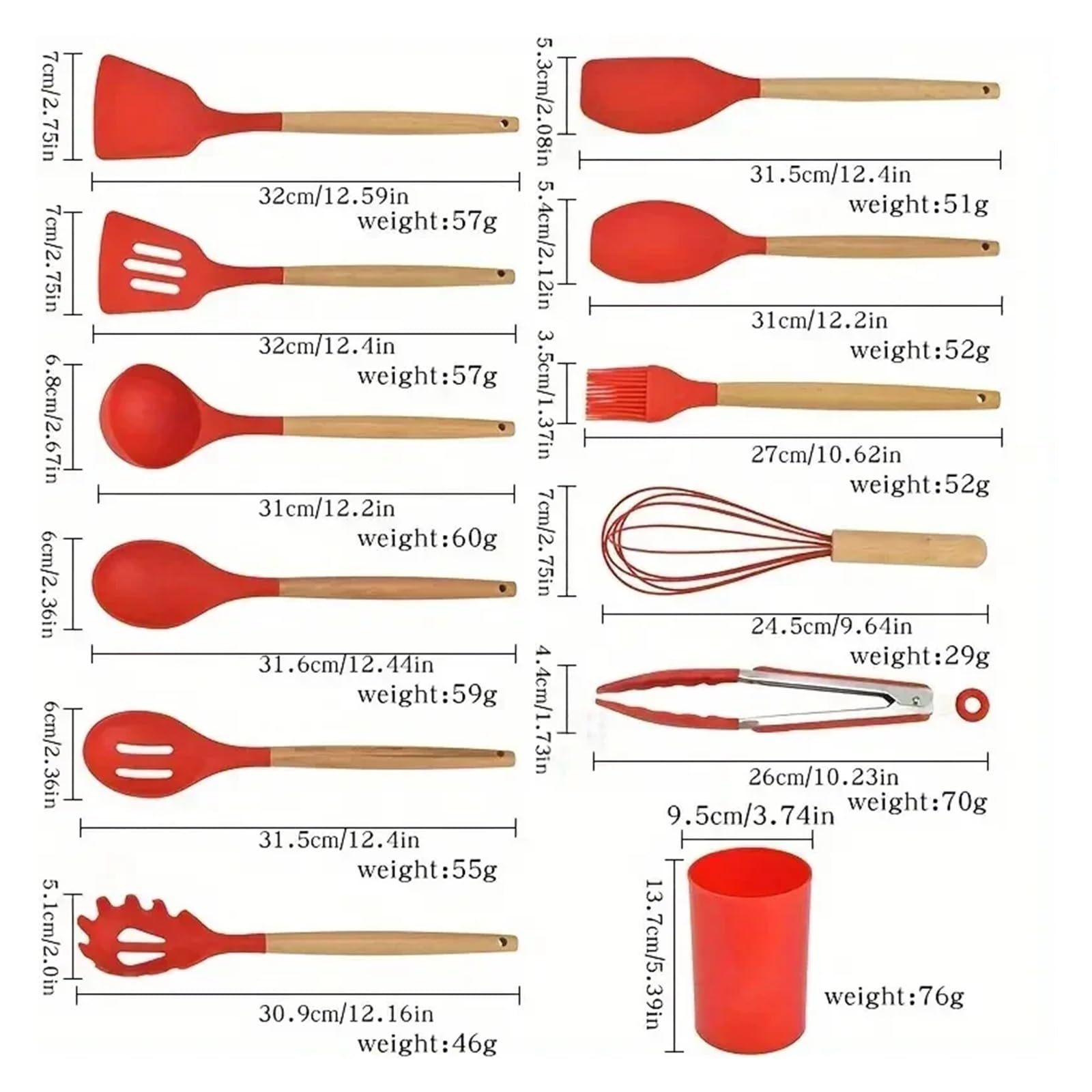 Generico Set da 12 Pezzi di Utensili Cucina in Silicone Multicolore con Manico in Legno, antiaderenti, spatola e Cucchiaio, Resistenti al Calore(12pcs Black)