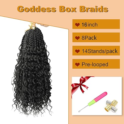 Vista 180 de Goddess Box Braids Crochet Hair With Curly Ends 18 Inch Bohomian Box Braids Crochet Braids 8 Packs 3X Crochet Braids Synthetic Braiding Hair 1B-4-30