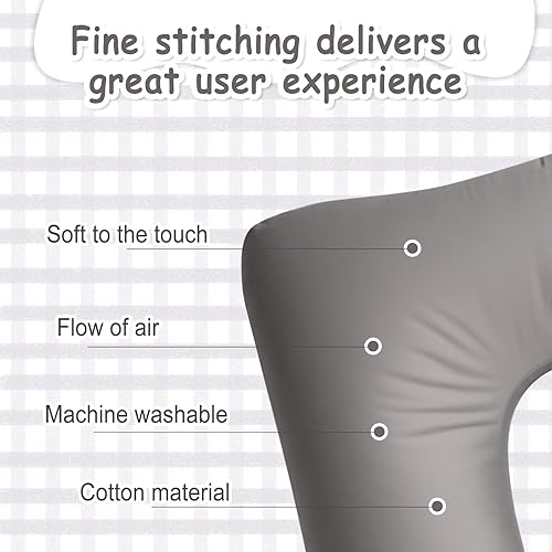 Miniatura 3 de 4 fundas de almohada de embarazo de 52 x 27 pulgadas, solo de algodón, en forma de U, funda de almohada corporal suave y transpirable