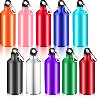 Multi-pack aluminum water bottles with carabiner clips showing various sizes