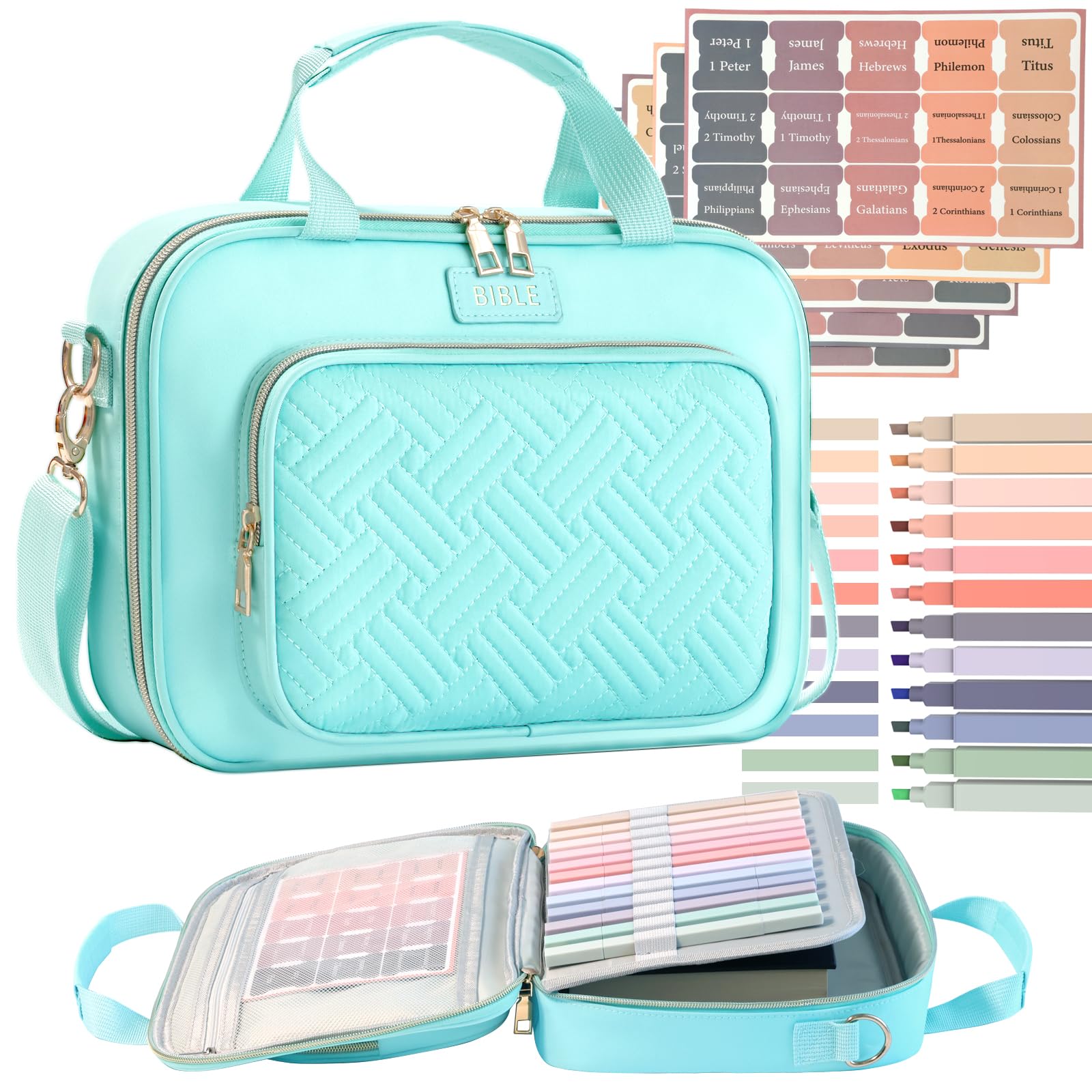 Bible Cover for Women Bible Case, Large Bible Bag, Bible Study Supplies Bible Journaling Kit Book Carrying Case with Bible Highlighters Tabs,