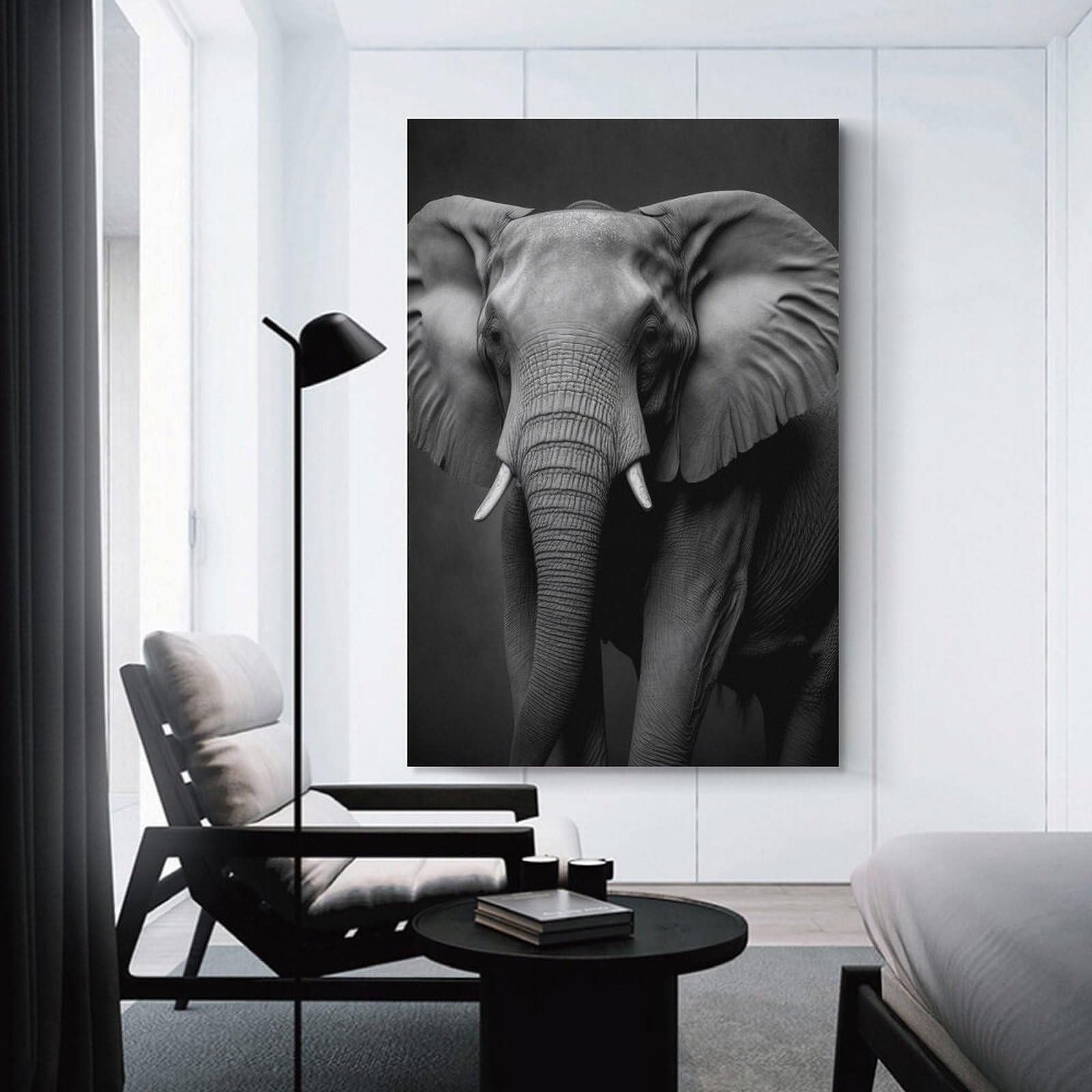Junmoney Portrait of An Elephant Hanging Wall Art 20x30inch(50x75cm), for Work Areas, Reading Rooms Or Studios, Canvas Wall Decor for Creative Rooms