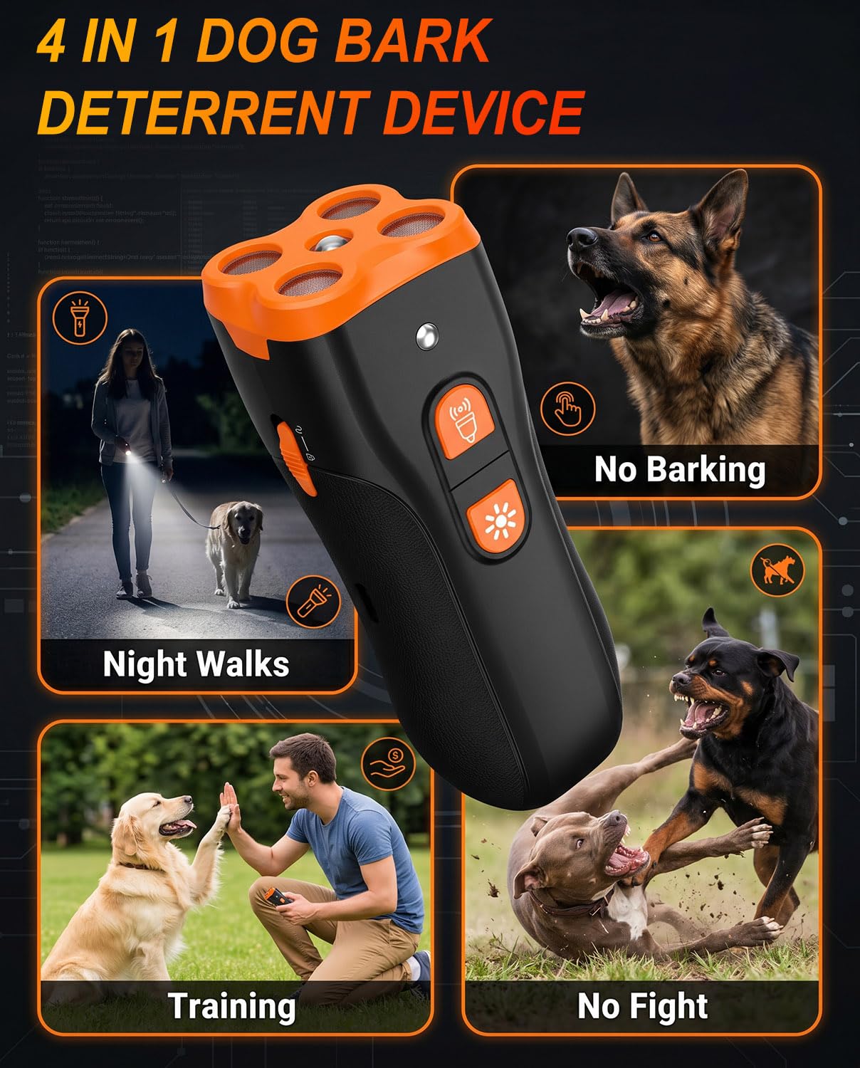 Dispositif de Dissuasion d'Aboiement pour Chien, Appareil Ultrasonique Anti-Aboiement Sécurisé pour Chiens de Toutes Tailles, Dresseur Canin Rechargeable et Portable, Portée 50ft, Intérieur &Extérieur